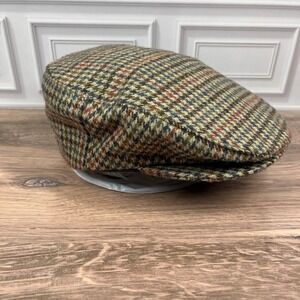 Totes Flat Cap Newsboy Mens OSFA Green Brown Plaid Wool Blend Ivy Scally Hat